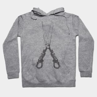 Vintage scissors black and white lineart Hoodie